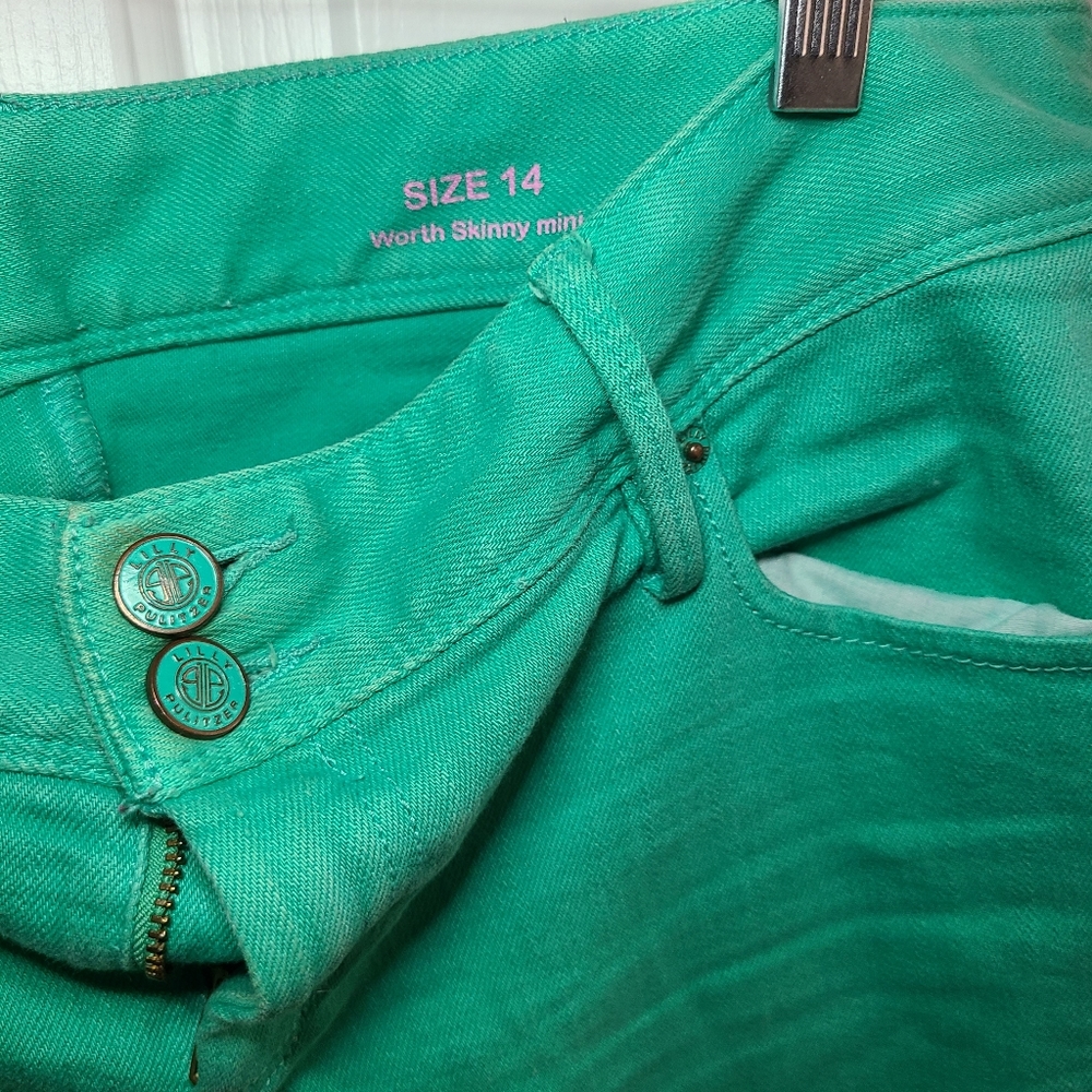 Lilly Pulitzer Worth Skinny Mini EUC Lagoon Green Size 14
